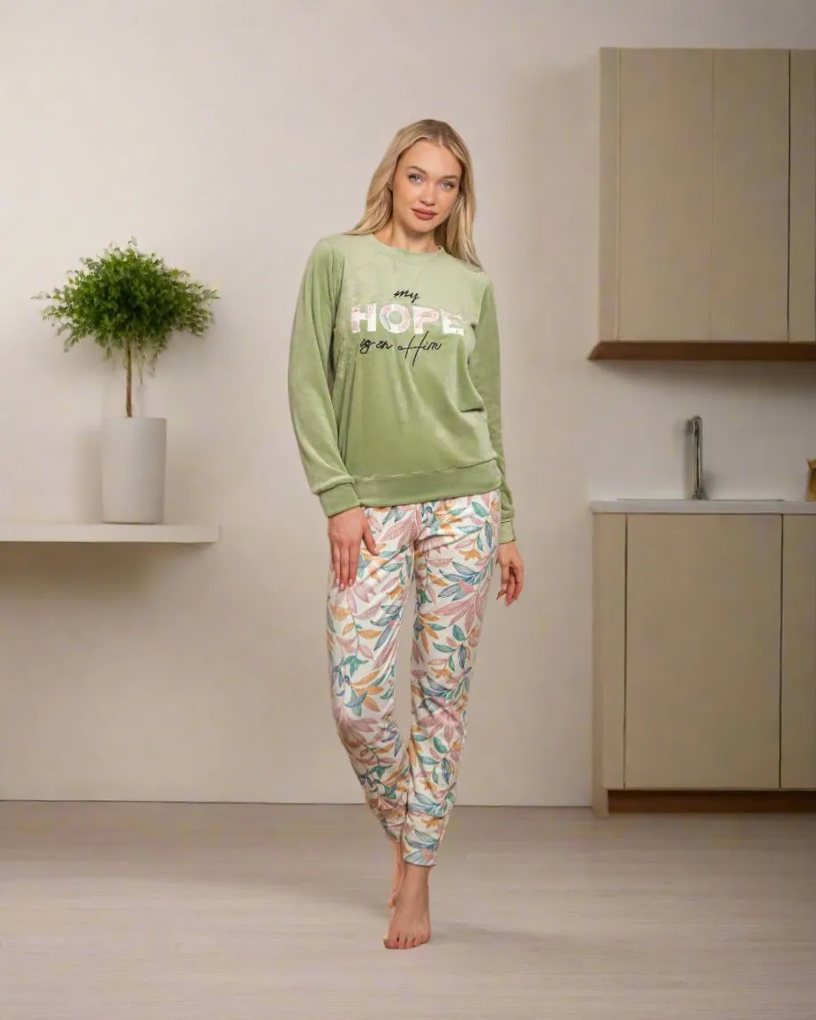 Velvet T-shirt pajamas   Turkish printed velor pants