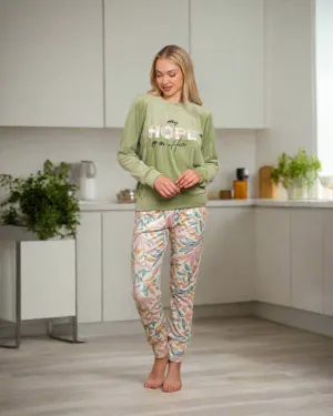 Velvet T-shirt pajamas   Turkish printed velor pants