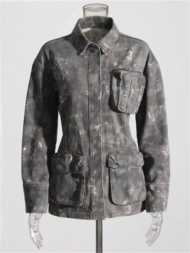 Vintage Grey Camouflage Military Tactical Coat for Women