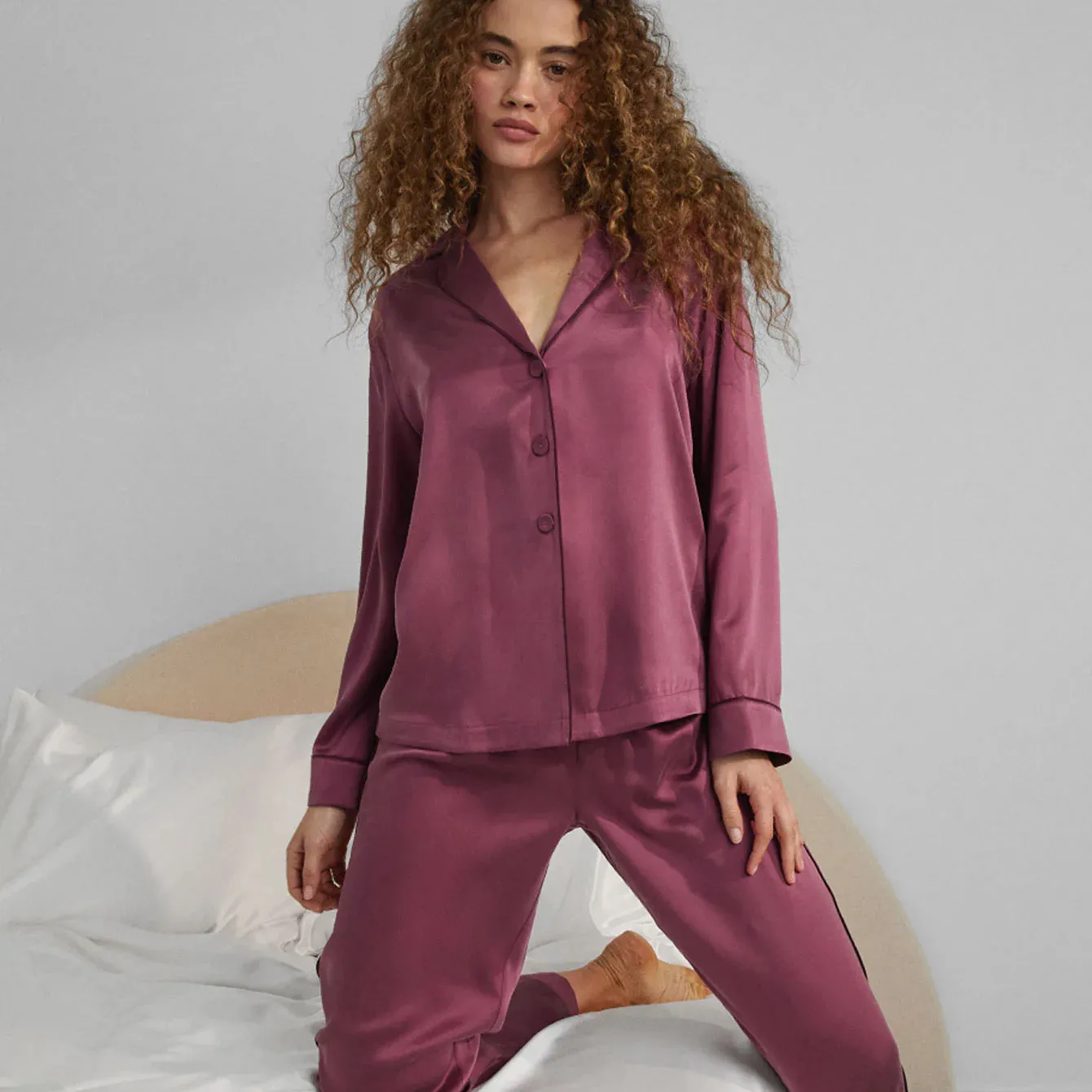 Washable Silk Piped Pant Set