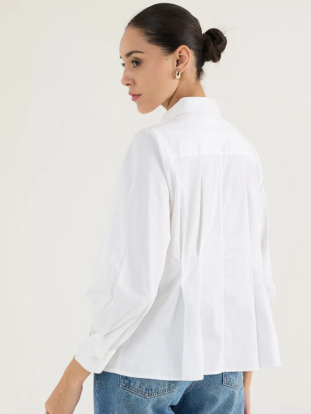 White Half Zipper Cotton Top