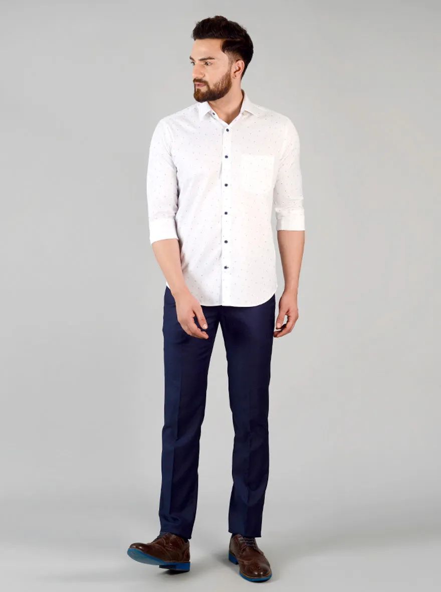 White Printed Slim Fit Formal Shirt | Greenfibre
