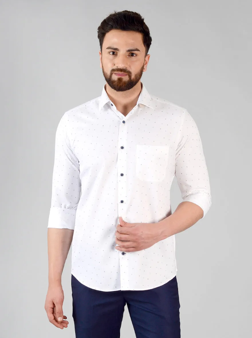 White Printed Slim Fit Formal Shirt | Greenfibre