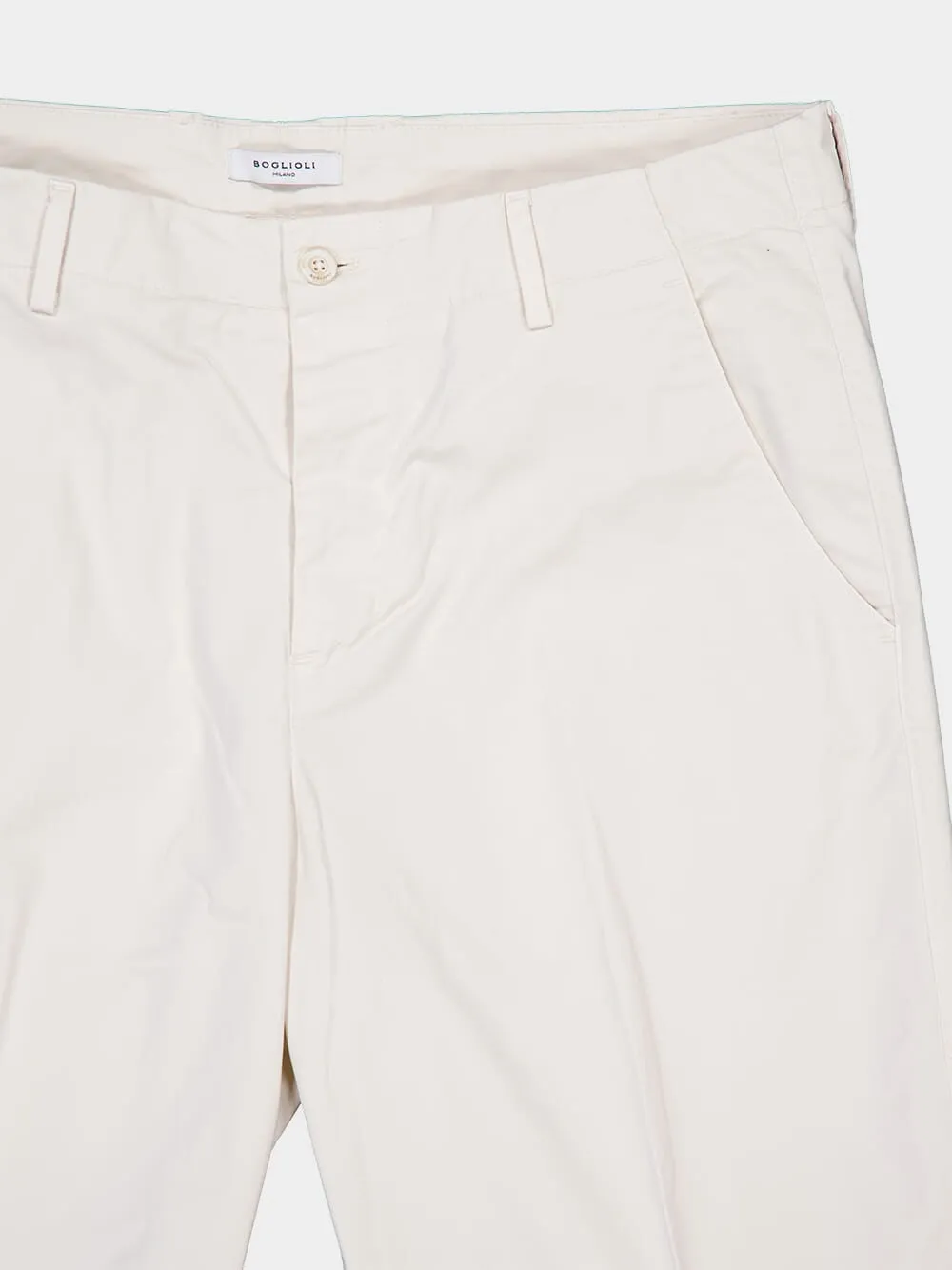 White Regular Fit Cotton Trousers