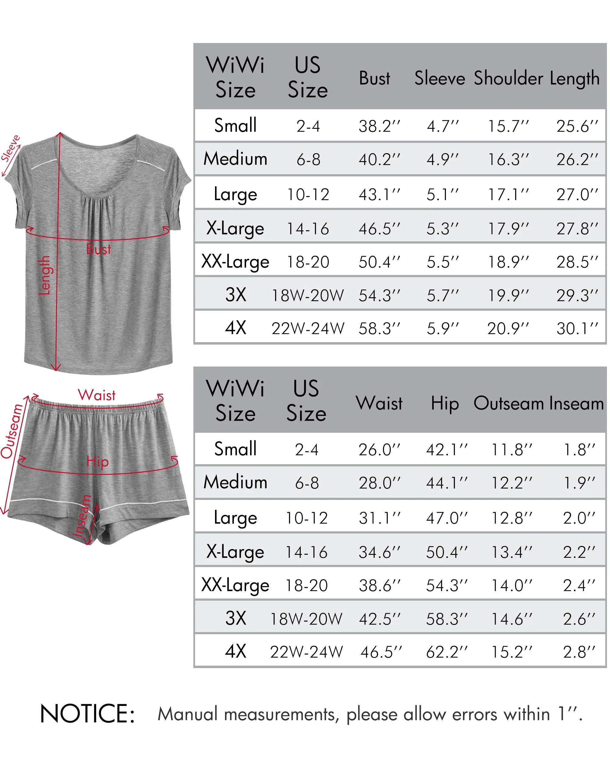 WiWi Womens Short Pajamas Set Bamboo Pjs