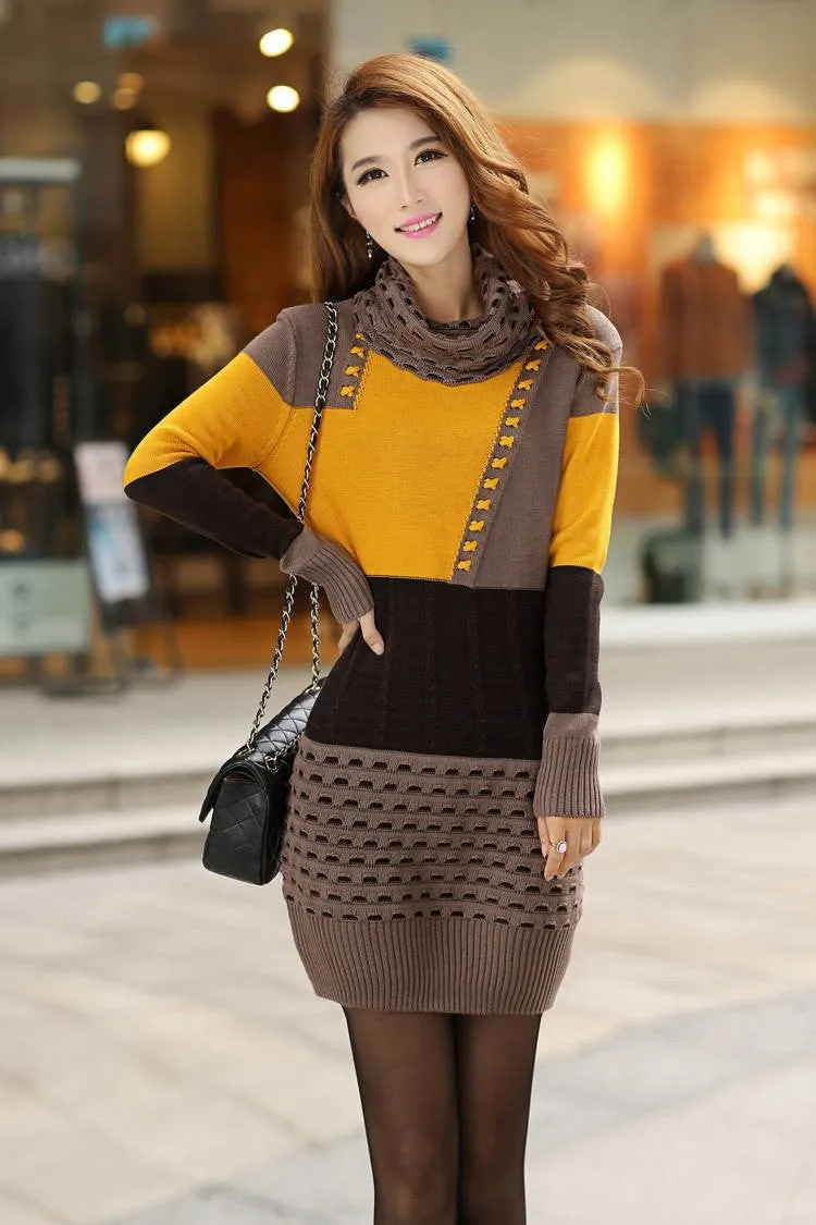 Woman Winter Dress Knitted Dress Turtleneck Long Sleeve Women Sweater Dress Sweaters and Pullovers Plus Size Women Clothing