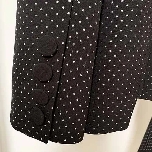 Women Black Bling Bling Bra  Blazer   Flare Trousers 3 Pieces Suit