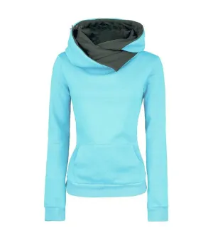 Women Casual Solid Hoodies Unisex Lapel Hooded Sweatshirts Pullovers Turn-down Collar
