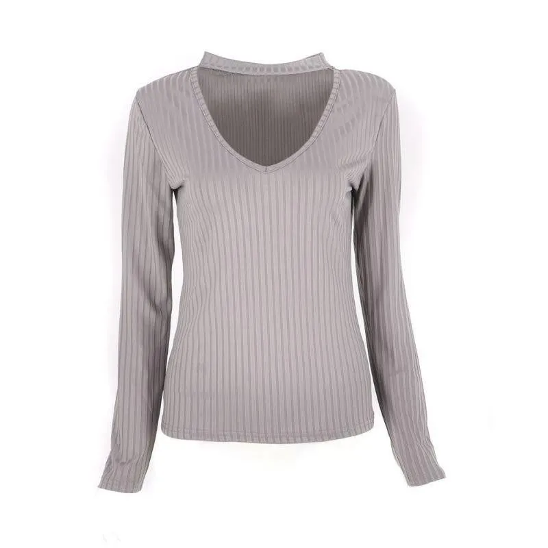 Women Elegant halter knitted sweater Elastic Sweater pullover women Slim v neck knitting jumper casual tops