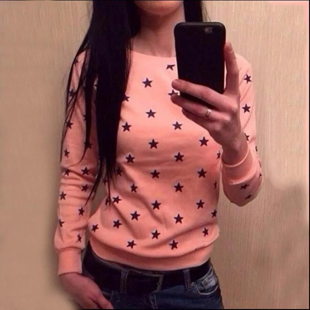 Women Hoodies Code Long Sleeve Star Print Pullover Sweatshirt Jumper Tops unicorn