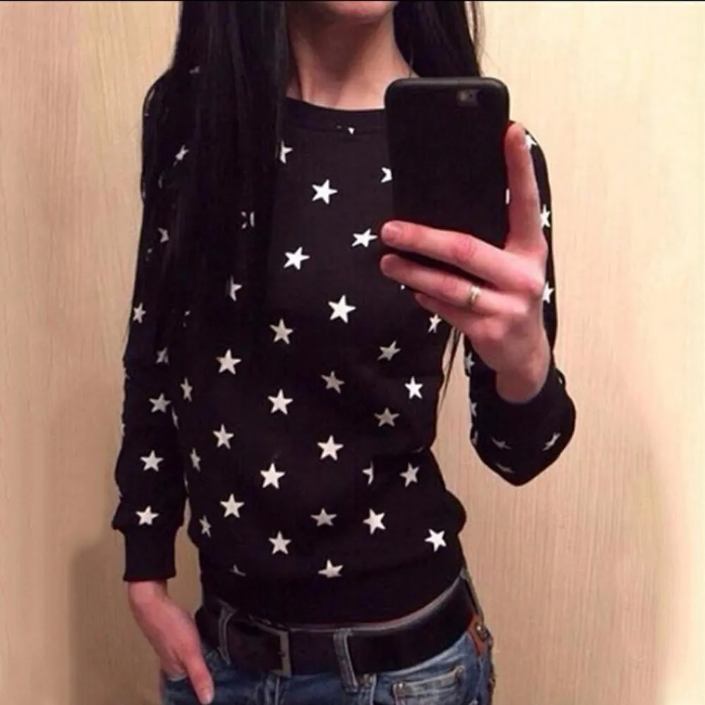 Women Hoodies Code Long Sleeve Star Print Pullover Sweatshirt Jumper Tops unicorn