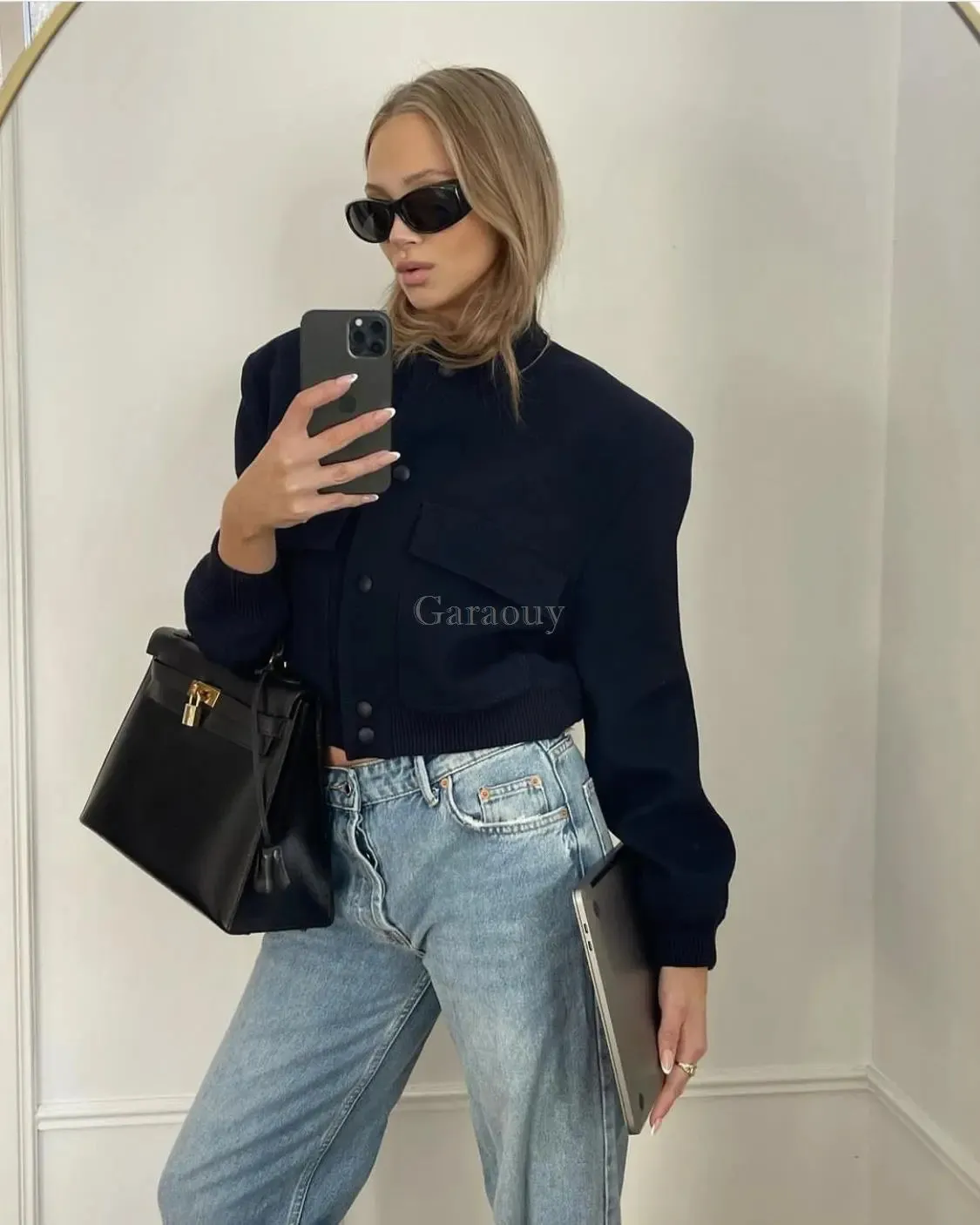 Women Large Pocket Pilot Jacket Female Loose Single Breasted Coats