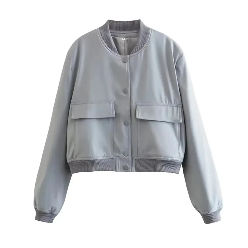Women Large Pocket Pilot Jacket Female Loose Single Breasted Coats