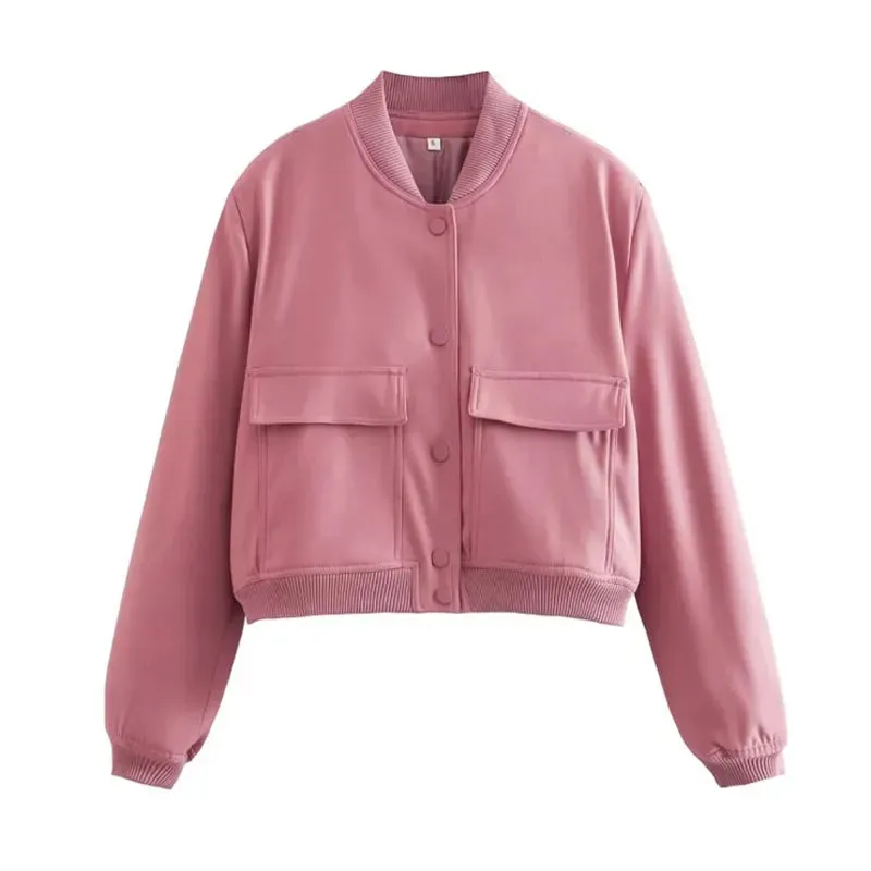 Women Large Pocket Pilot Jacket Female Loose Single Breasted Coats