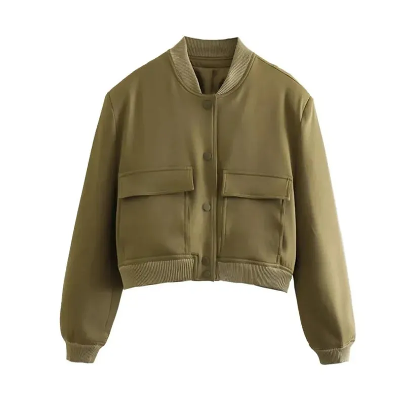 Women Large Pocket Pilot Jacket Female Loose Single Breasted Coats