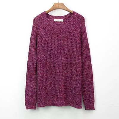 Women Mixed Color Wool Plus Size Oversized Loose Knitted Pullover Jumper Sweater O-Neck Long Sleeve Fashion Dress