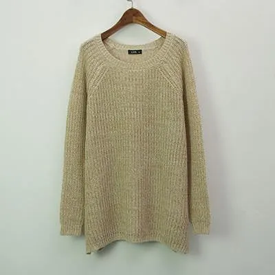 Women Mixed Color Wool Plus Size Oversized Loose Knitted Pullover Jumper Sweater O-Neck Long Sleeve Fashion Dress