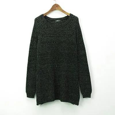 Women Mixed Color Wool Plus Size Oversized Loose Knitted Pullover Jumper Sweater O-Neck Long Sleeve Fashion Dress