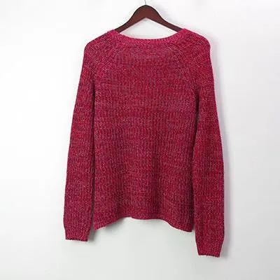 Women Mixed Color Wool Plus Size Oversized Loose Knitted Pullover Jumper Sweater O-Neck Long Sleeve Fashion Dress