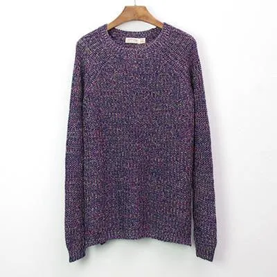 Women Mixed Color Wool Plus Size Oversized Loose Knitted Pullover Jumper Sweater O-Neck Long Sleeve Fashion Dress