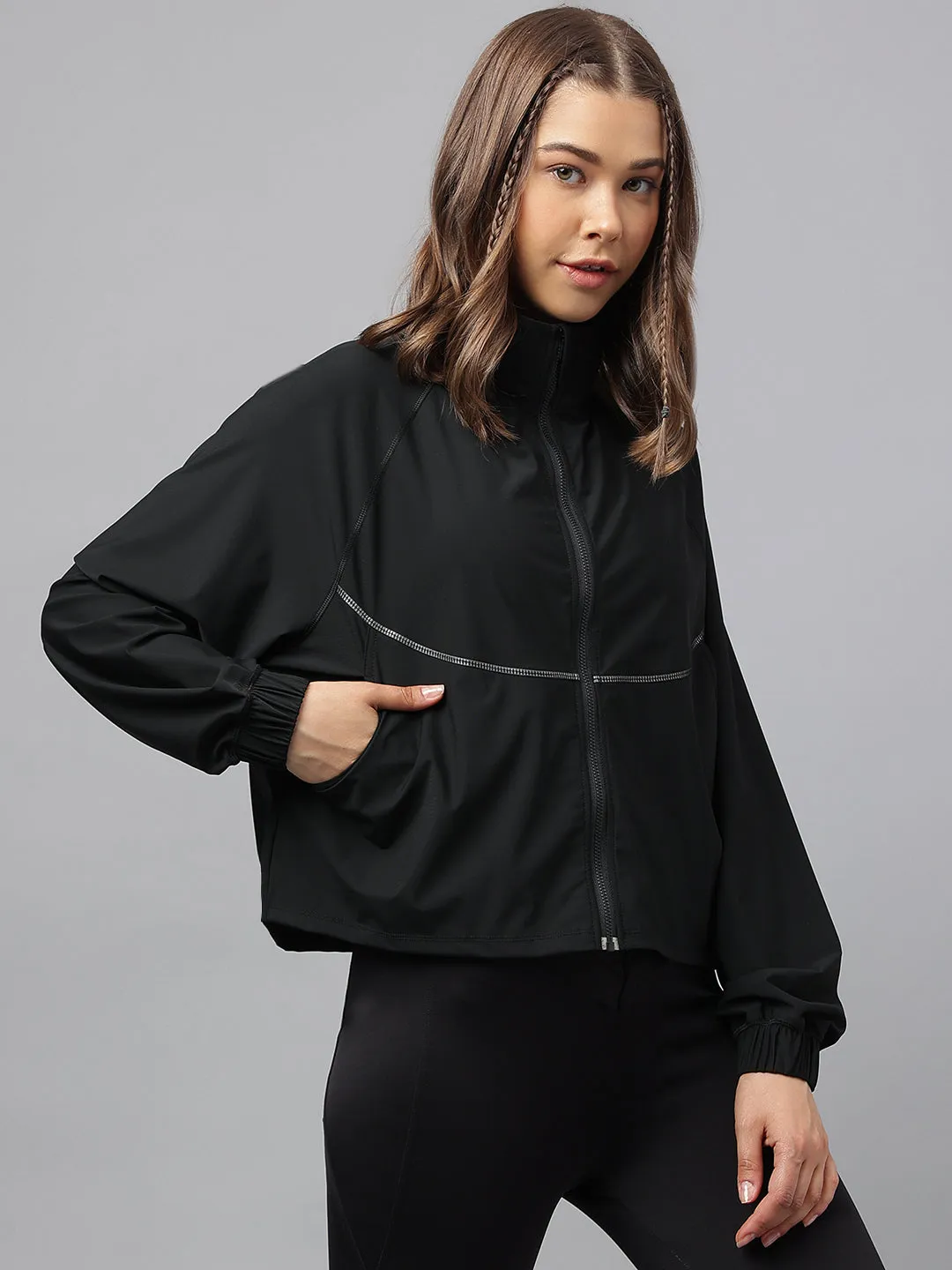 Women self design reflective detail sporty track jacket