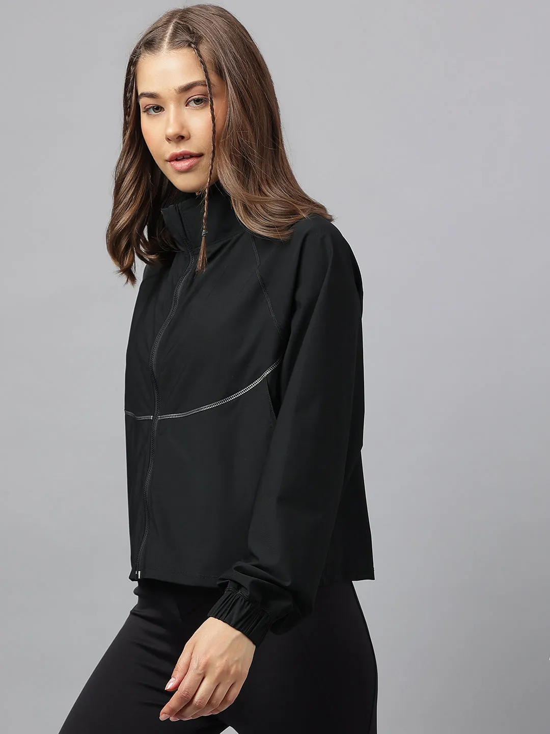 Women self design reflective detail sporty track jacket