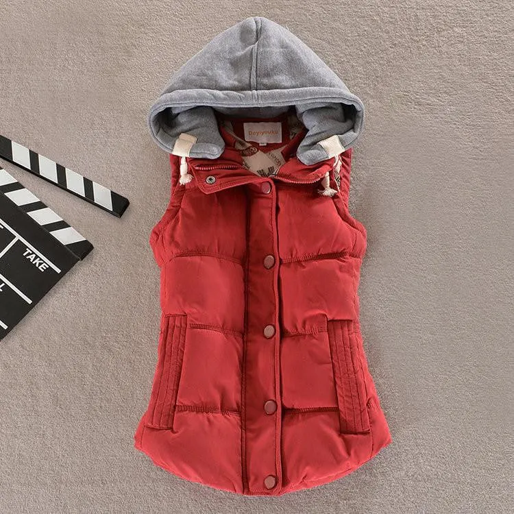 Women's Cotton Hooded Down Vest Coats Female Female Thicken Warm Casual Jacket&Outerwear Woman Coat Waistcoat F778