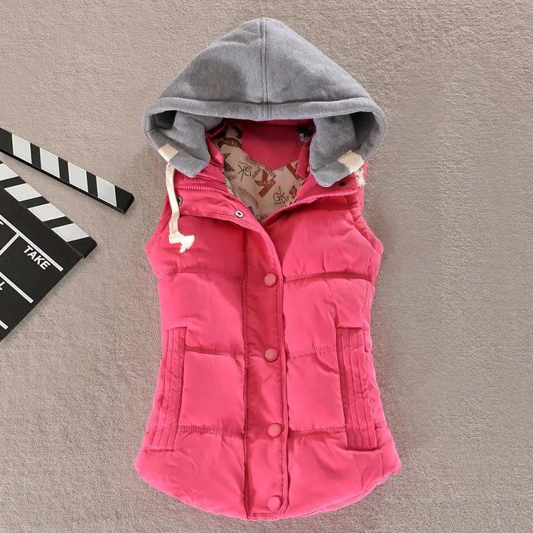 Women's Cotton Hooded Down Vest Coats Female Female Thicken Warm Casual Jacket&Outerwear Woman Coat Waistcoat F778