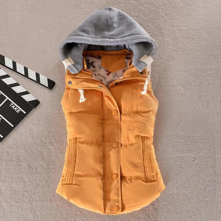 Women's Cotton Hooded Down Vest Coats Female Female Thicken Warm Casual Jacket&Outerwear Woman Coat Waistcoat F778