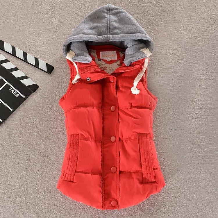 Women's Cotton Hooded Down Vest Coats Female Female Thicken Warm Casual Jacket&Outerwear Woman Coat Waistcoat F778