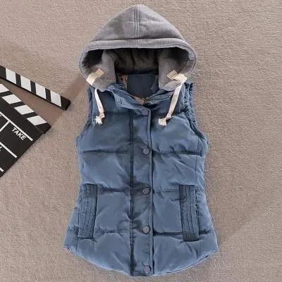 Women's Cotton Hooded Down Vest Coats Female Female Thicken Warm Casual Jacket&Outerwear Woman Coat Waistcoat F778