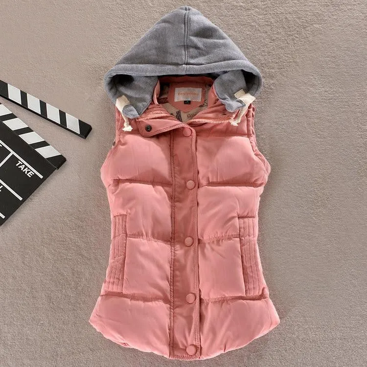 Women's Cotton Hooded Down Vest Coats Female Female Thicken Warm Casual Jacket&Outerwear Woman Coat Waistcoat F778