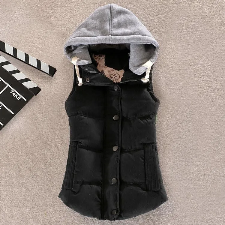Women's Cotton Hooded Down Vest Coats Female Female Thicken Warm Casual Jacket&Outerwear Woman Coat Waistcoat F778