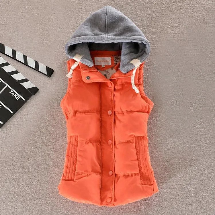 Women's Cotton Hooded Down Vest Coats Female Female Thicken Warm Casual Jacket&Outerwear Woman Coat Waistcoat F778