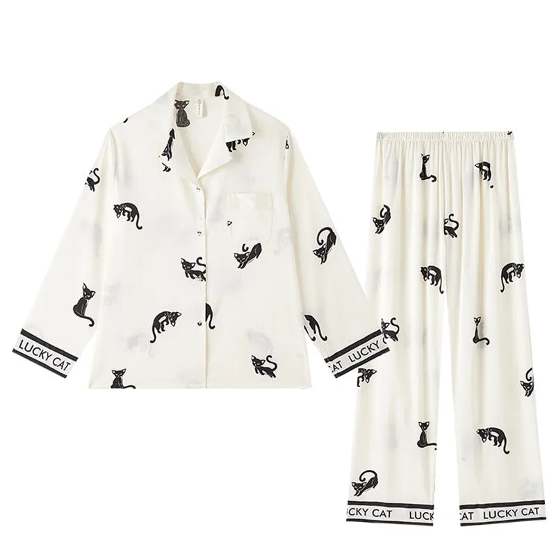 Women's Fashion Thread Ice Silk Pajamas Homewear Suit