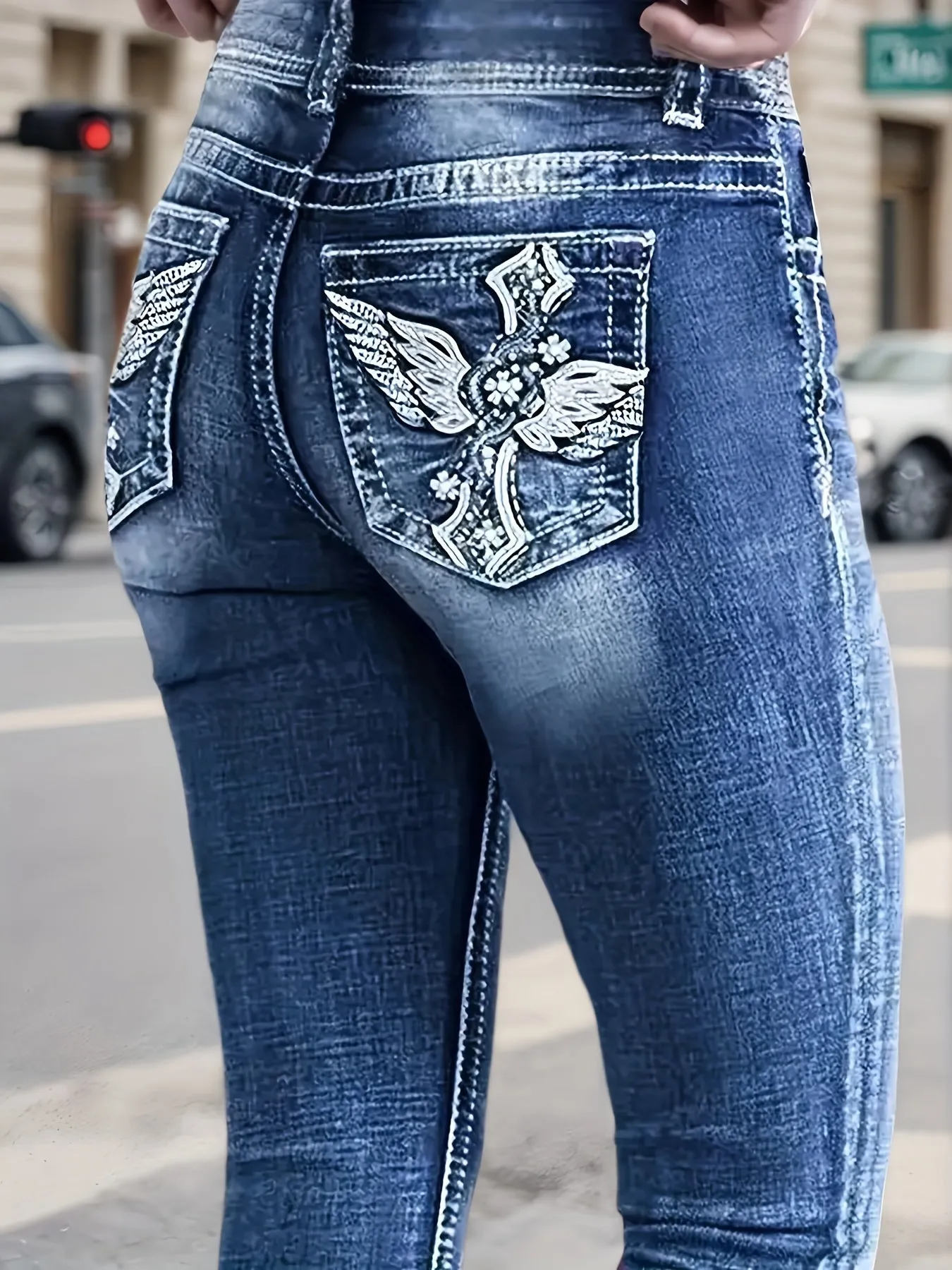 Women’s High-Waisted Elastic Embroidered Flared Jeans – Slim Fit & Comfortable