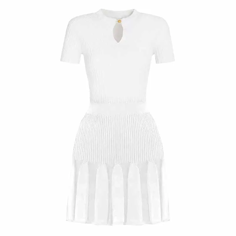 Women's Knitted Skater Short Dress Ribbed Mini Dress in Black