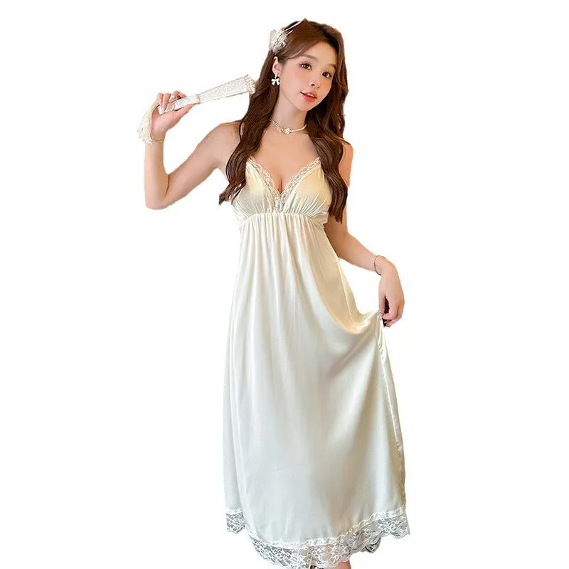 Women's Long Sleeve Two-piece Suit Silk Pajamas With Chest Pad