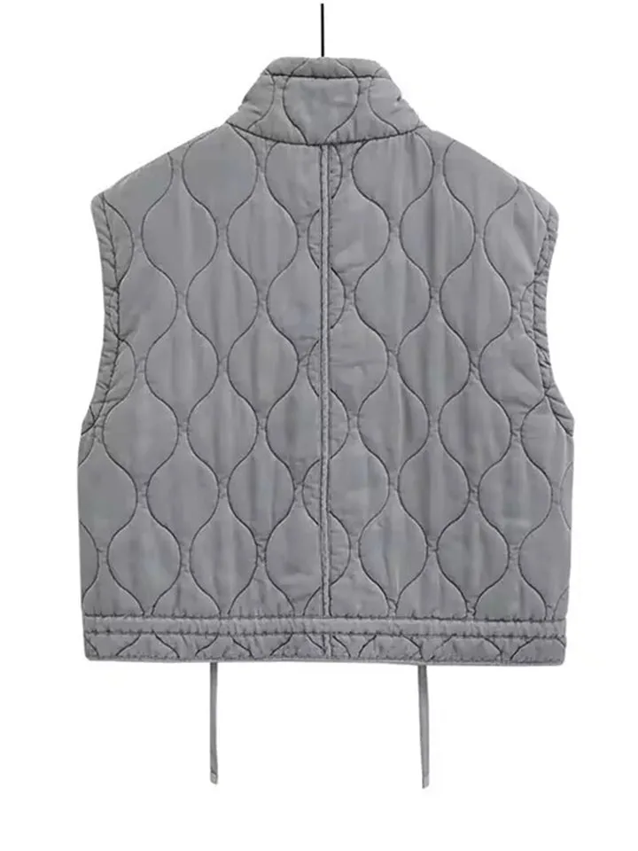 Women's Sports Style Stand Collar Sleeveless Zipper Jacket with Pocket