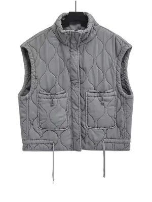 Women's Sports Style Stand Collar Sleeveless Zipper Jacket with Pocket