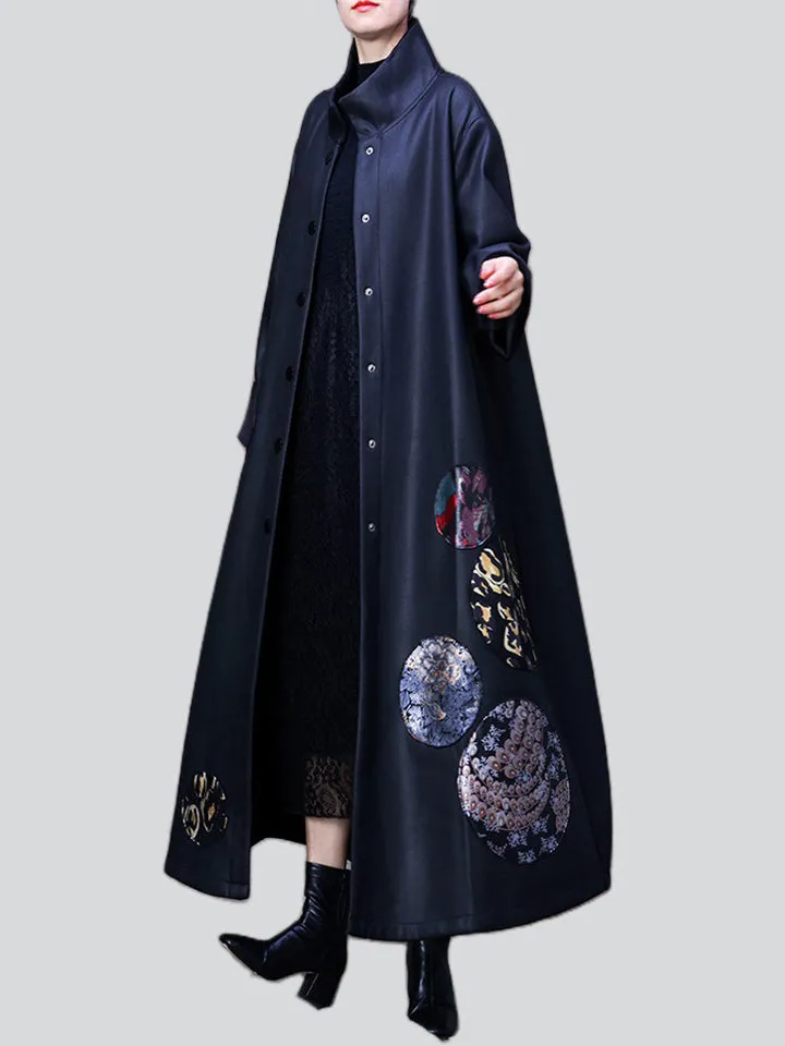 Women's Vintage Patchwork Polka Dot Liner Plush Long Coat