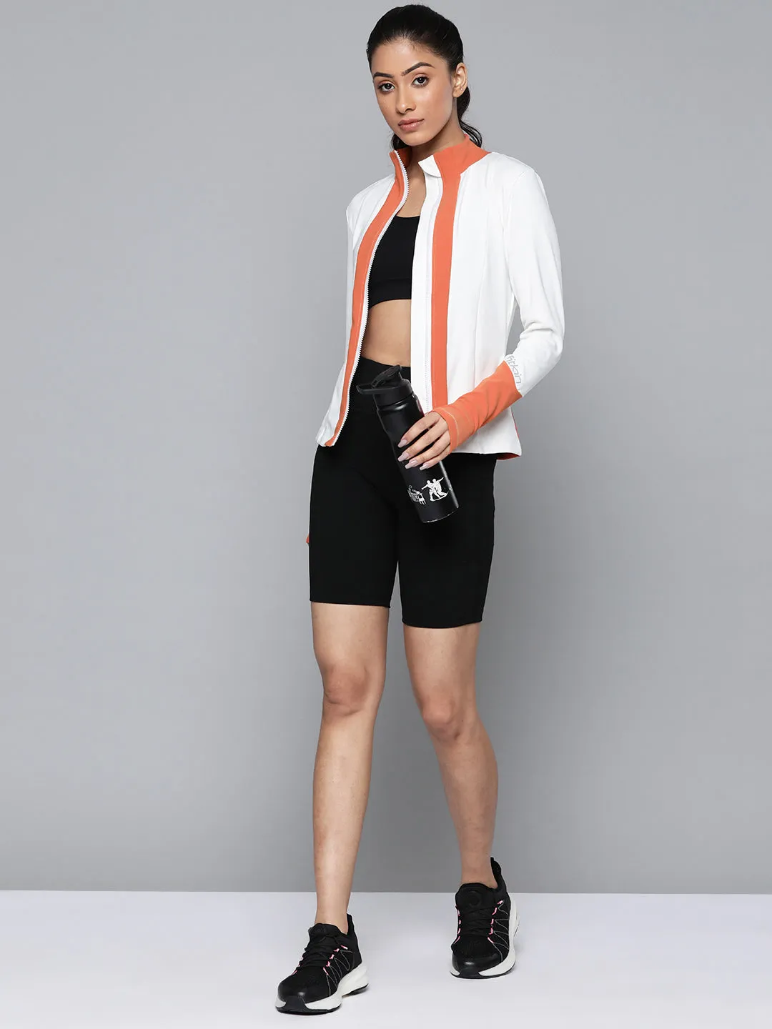 Women's White & Orange Training or Gym Sporty Jacket