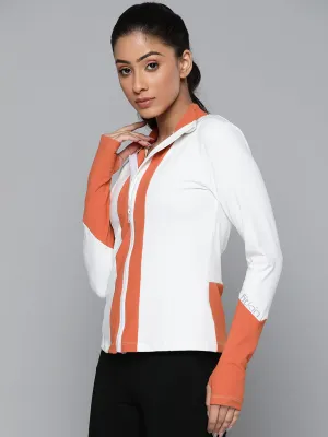 Women's White & Orange Training or Gym Sporty Jacket