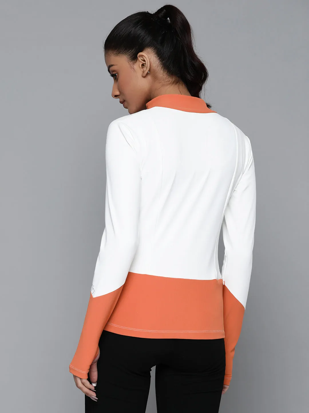 Women's White & Orange Training or Gym Sporty Jacket