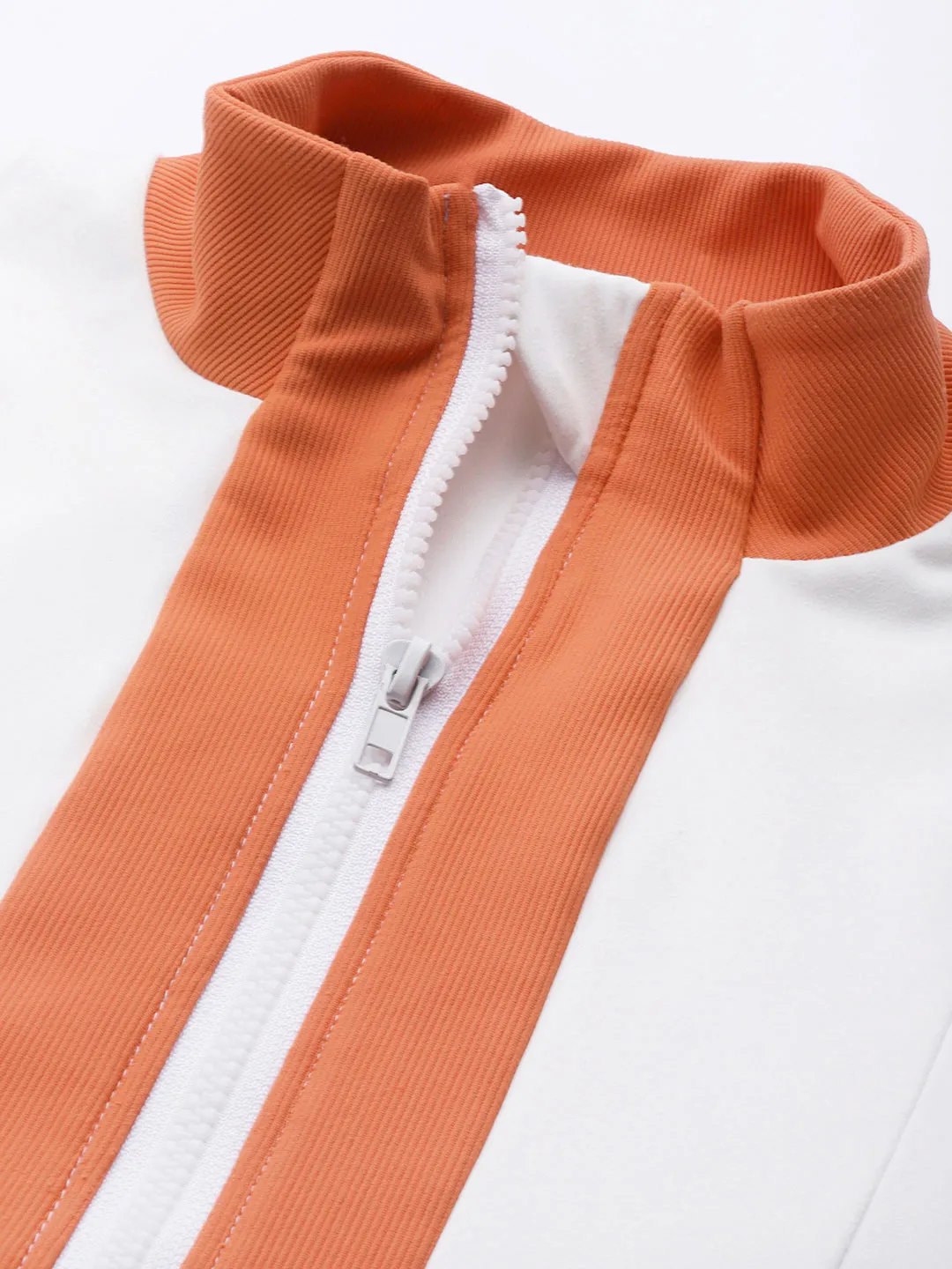 Women's White & Orange Training or Gym Sporty Jacket