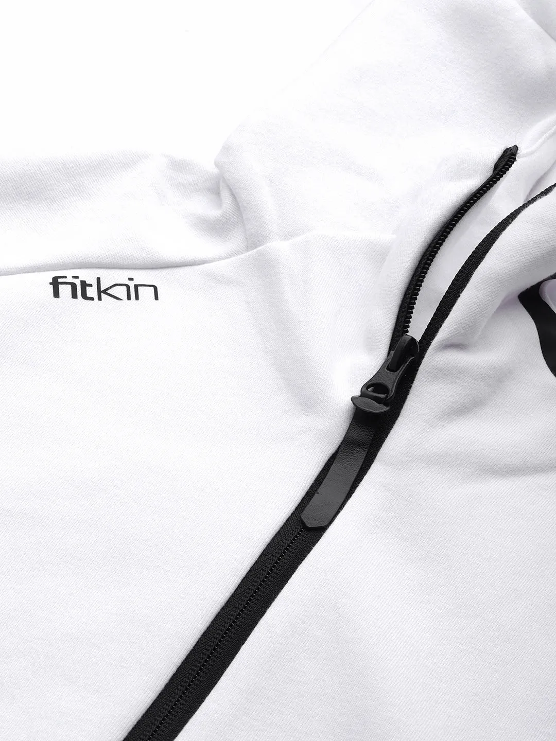 Women's White Solid Training or Gym Hooded Jacket