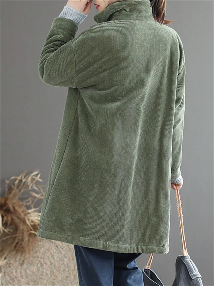 Women's Winter Candy Color Corduroy Mid-Length Cotton Coat