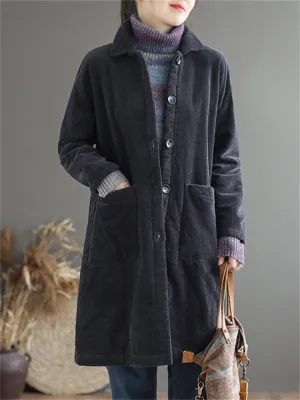 Women's Winter Candy Color Corduroy Mid-Length Cotton Coat