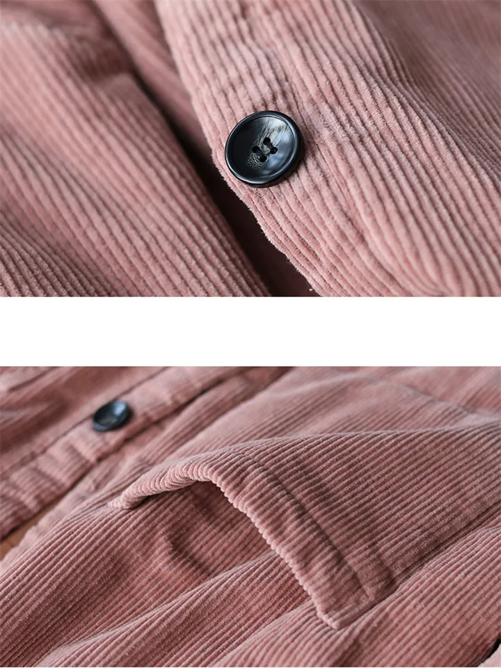 Women's Winter Candy Color Corduroy Mid-Length Cotton Coat