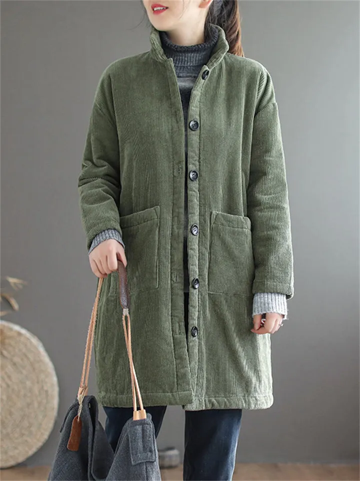 Women's Winter Candy Color Corduroy Mid-Length Cotton Coat
